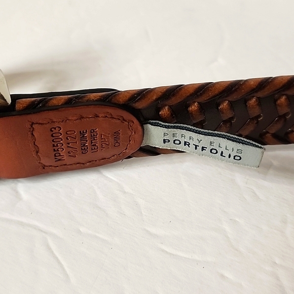 "PERRY ELLIS PORTFOLIO" BROWN LEAYJER WEAVED BELT SZ 48 - Picture 6 of 8